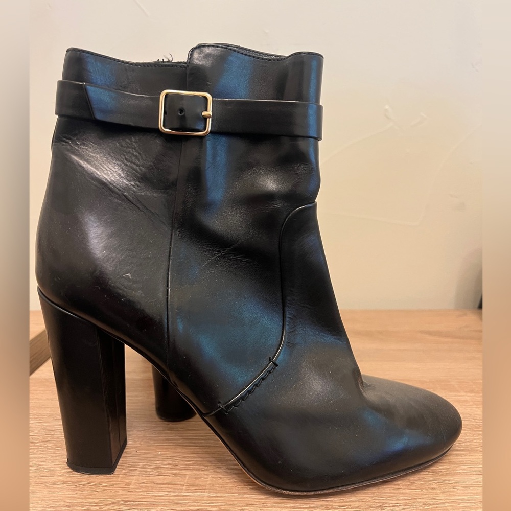 J Crew Black Leather Boots with buckle